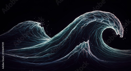 Mystic Surge: A stunning, ethereal representation of ocean waves crashing against a dark background, capturing the raw power and beauty of the sea, illustrated with a touch of fantasy.