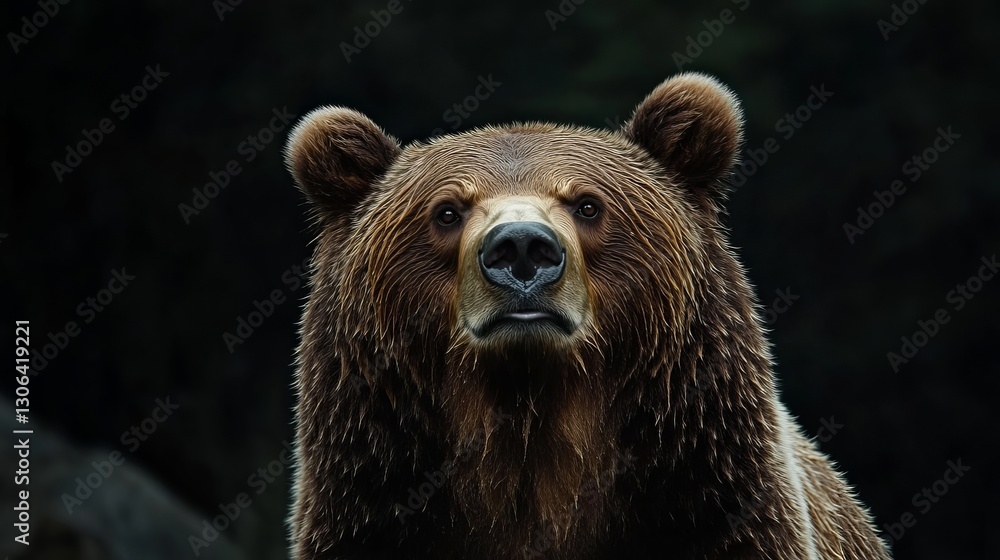 A brown bear from Kamchatka, Russia, standing in front of a black background. A brown bear from Kamchatka, Russia, standing in front of a black background.