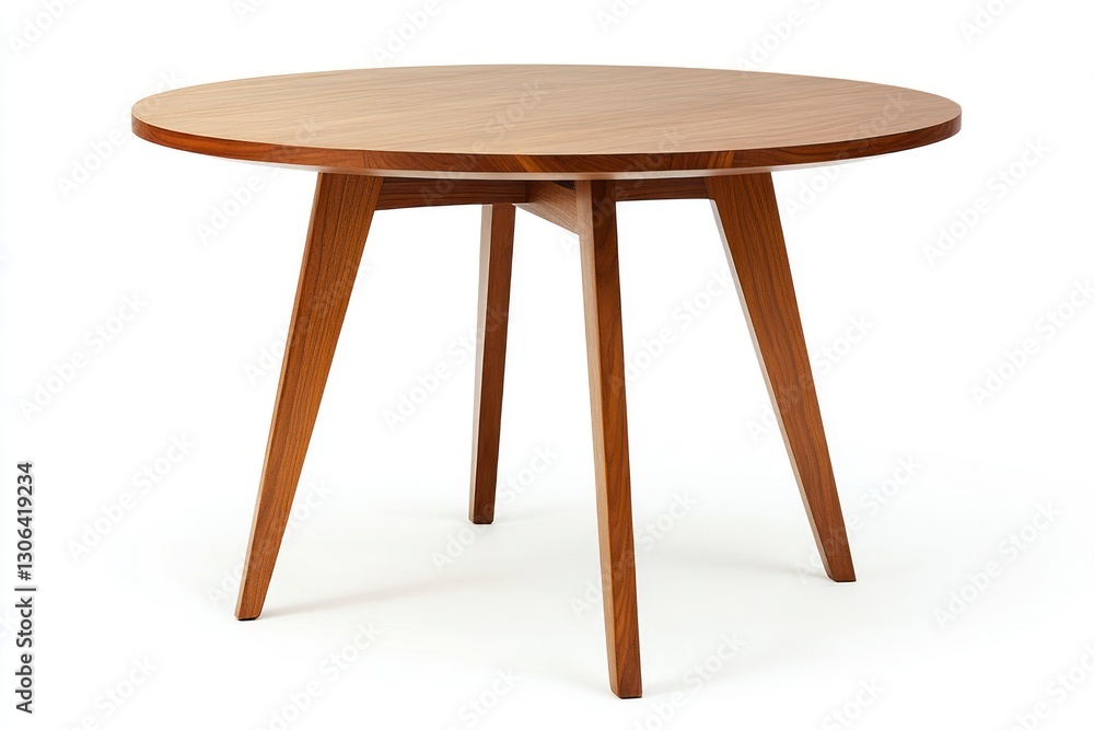 Round Wooden Dining Table with Triangular Legs Isolated on White Round Wooden Dining Table with Triangular Legs Isolated on White