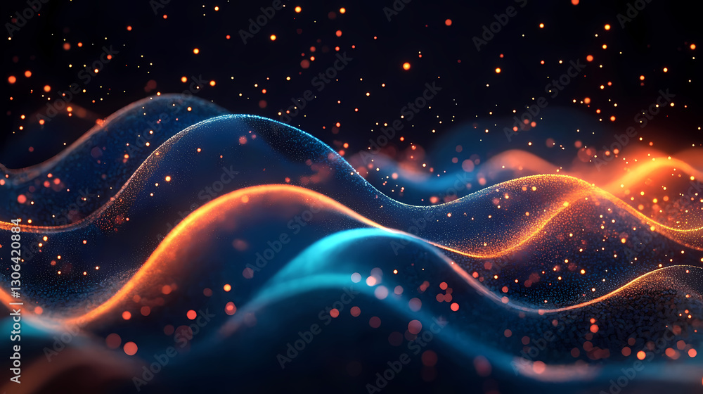 Fototapeta premium Blue and Orange Waves with Light Dots