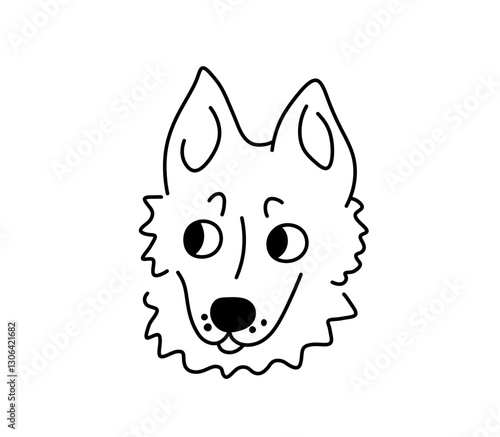 Vector isolated schipperke dog breed head portrait colorless black and white contour line easy drawing