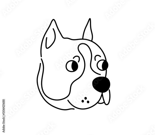 Vector isolated amstaff staffordshire terrier pit bull american dog breed head portrait colorless black and white contour line easy drawing