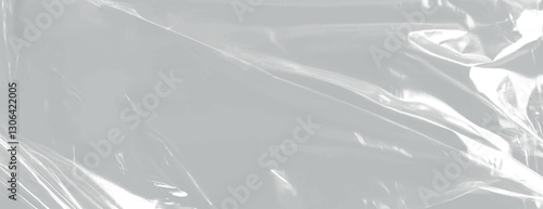 Glossy white background with a smooth, reflective texture. The white background adds a sleek, modern touch to the design. Plastic foil wrap texture background. Gray background vector.