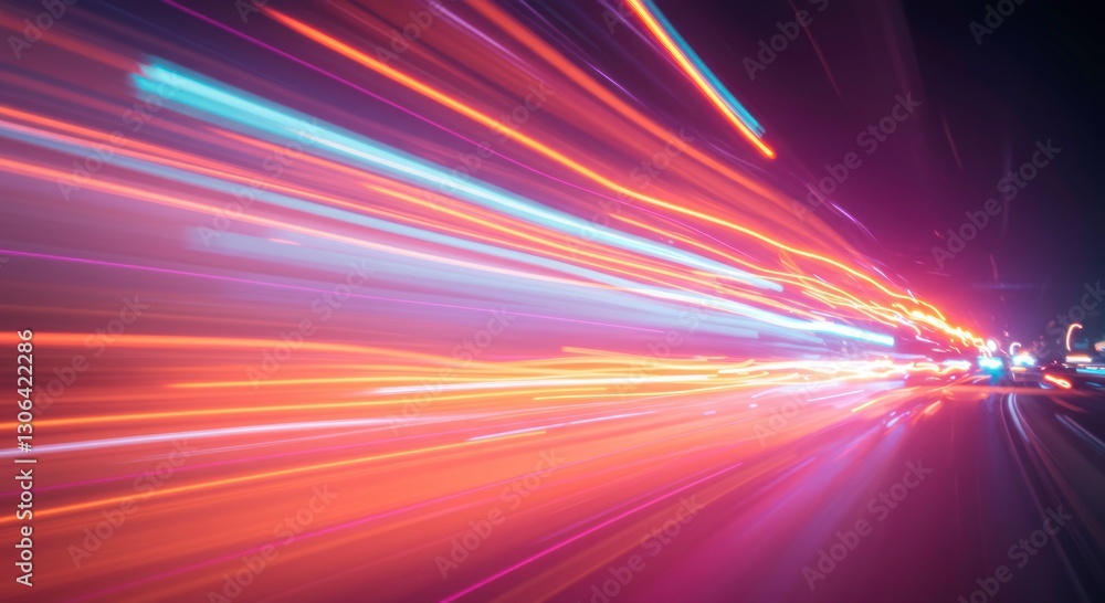 Velocity of Light: Abstract view of vibrant light trails zooming across a dark background, suggesting speed, technology, and movement. Velocity of Light: Abstract view of vibrant light trails zooming across a dark background, suggesting speed, technology, and movement.