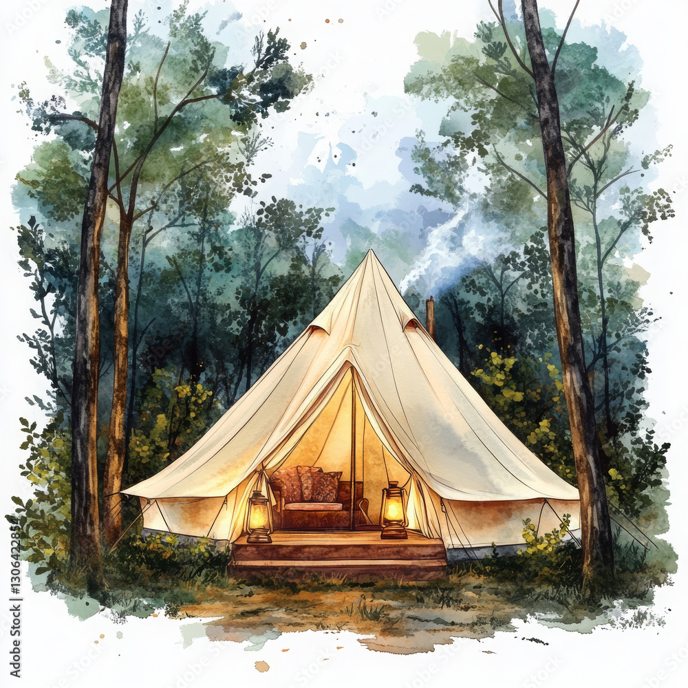 cozy glamping tent surrounded by trees, inviting relaxation and adventure cozy glamping tent surrounded by trees, inviting relaxation and adventure