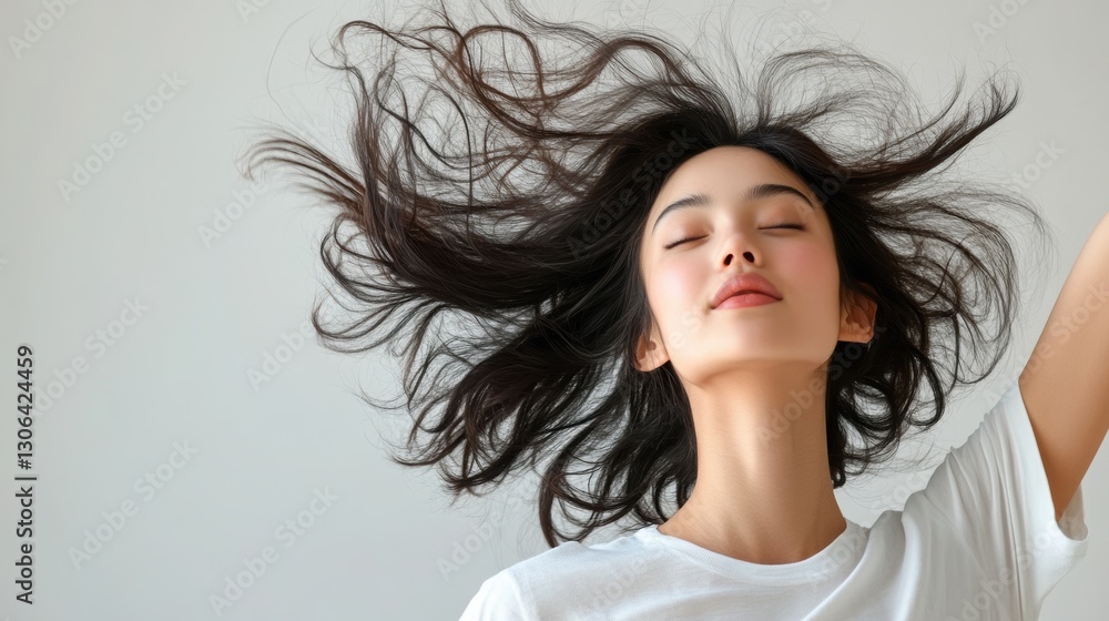 Model in motion: jumping or hair flying in the studio. Model in motion: jumping or hair flying in the studio.