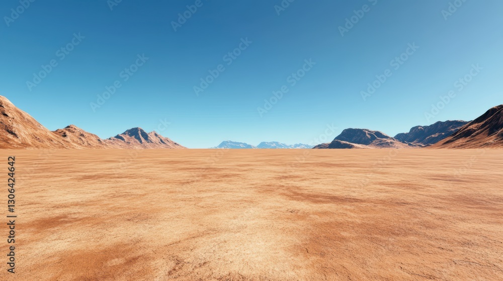Naklejka premium Expansive Desert Landscape Under a Clear Blue Sky