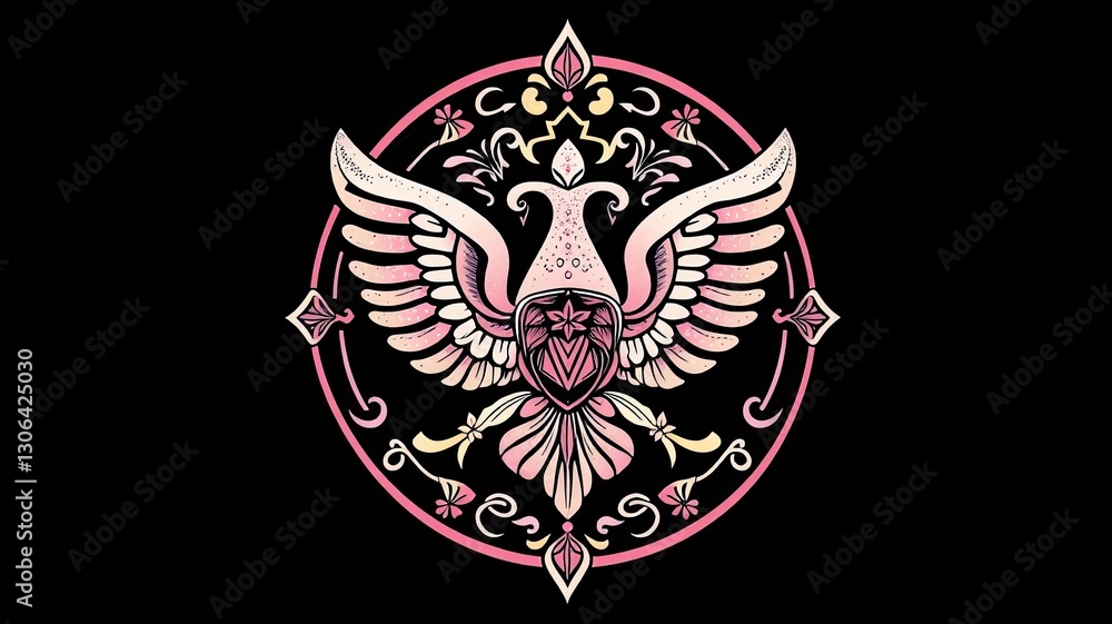 Fototapeta premium Pink Floral Bird Mandala Art Elegant Design Spiritual Symbol Tattoo Graphic