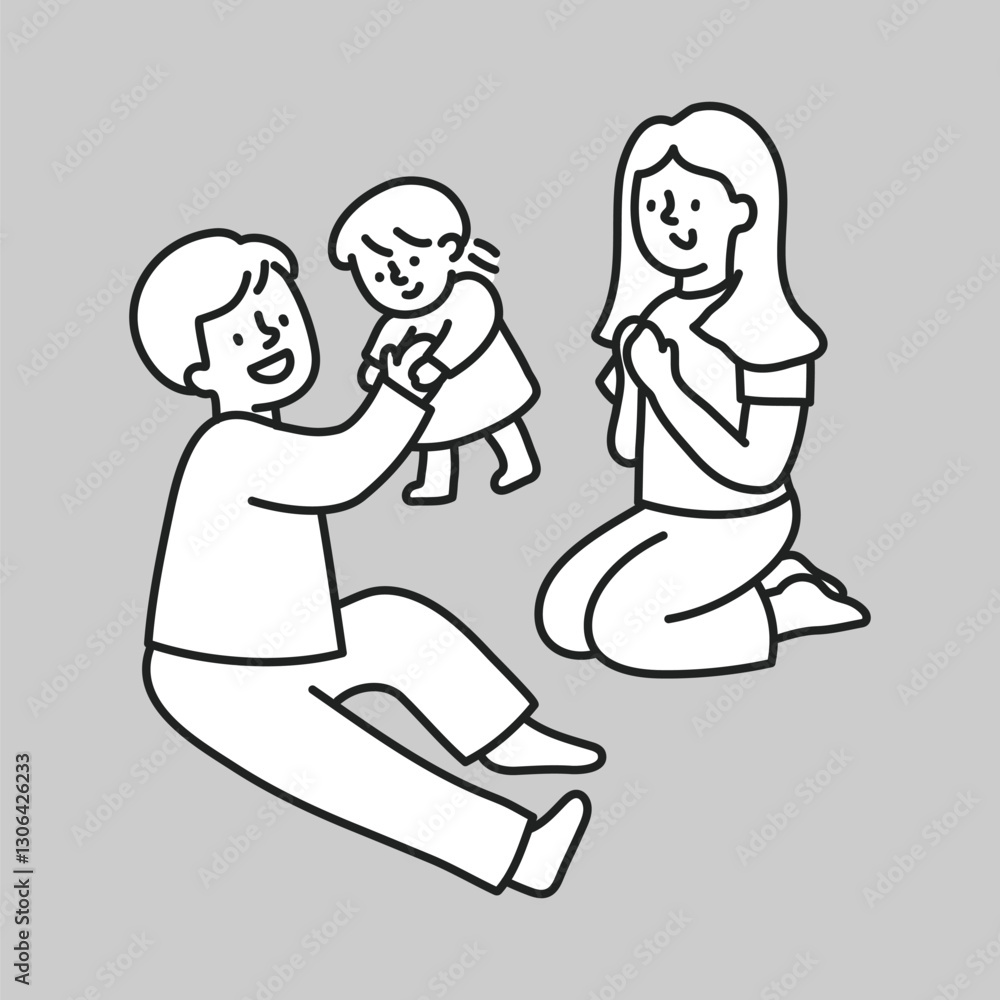 Dad mom daughter family time flat line vector Dad mom daughter family time flat line vector