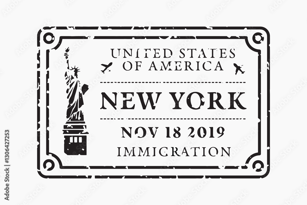 Fototapeta premium v1Vintage New York immigration stamp, element vector