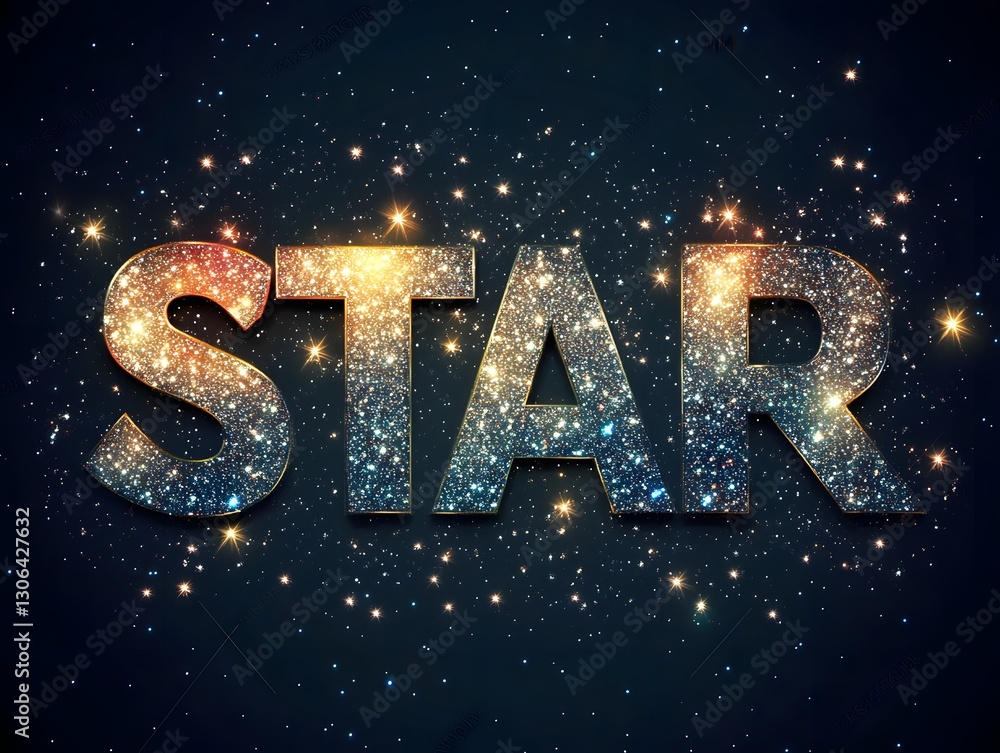 Naklejka premium Star is a word that is made up of glittery letters. The letters are in different colors and are surrounded by a lot of sparkles. The image has a dreamy and magical feel to it