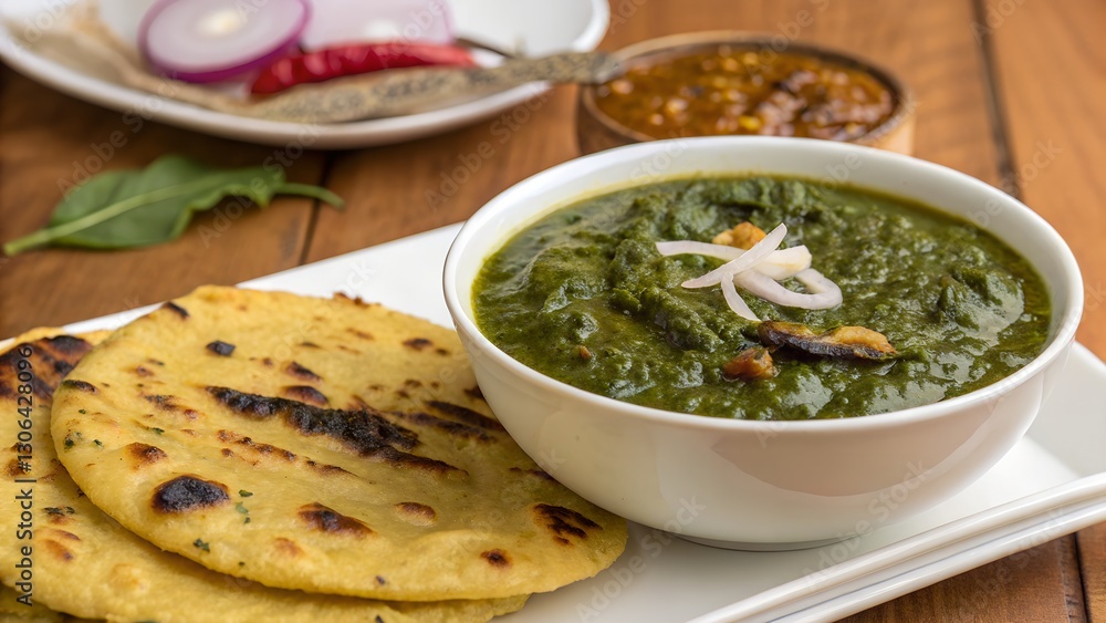 saag served with makki di roti 