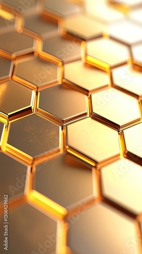 Gold-colored hexagonal pattern showcasing a modern design with reflective surfaces and geometric shapes