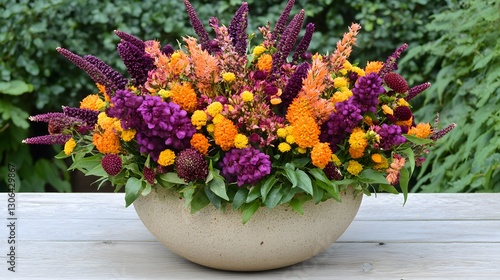 Wallpaper Mural Vibrant Autumn Floral Arrangement in Bowl, Purple Orange Flowers Torontodigital.ca