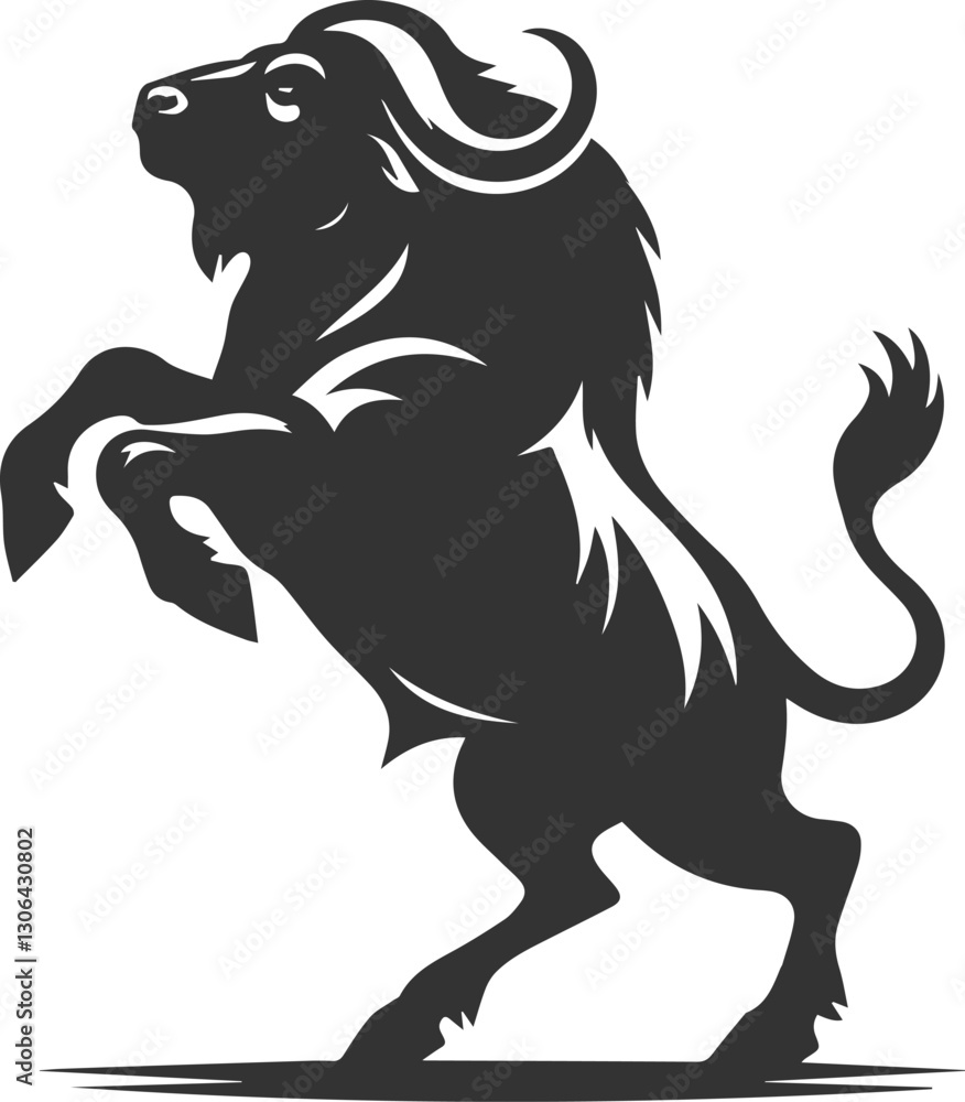 Obraz premium Buffalo rearing up on its hind legs in a powerful stance animal vector silhouette