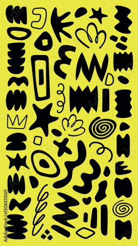 Φωτογραφία Abstract black shapes on a vibrant yellow background