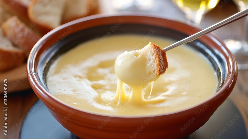 Warm Creamy Cheese Fondue with Toasted Bread Dipping Warm Creamy Cheese Fondue with Toasted Bread Dipping