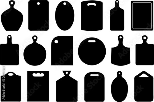 Collage of different kitchen cutting boards isolated on white background