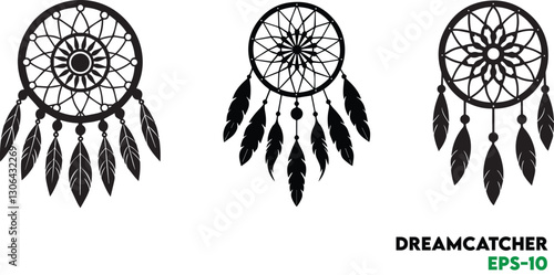 Dreamcatcher Silhouette Vector Isolated Icon on White Background