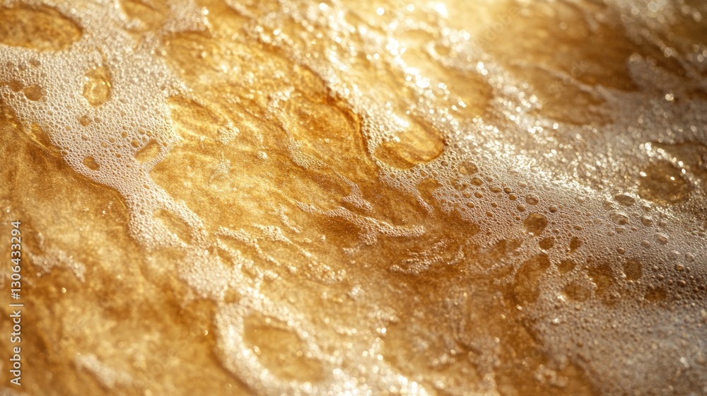 Obraz premium Golden Water Flows Across the Surface with Bubbling White Foam