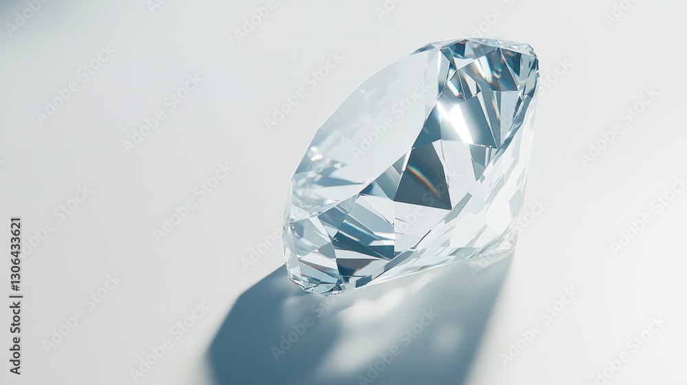 Large diamond on white background with light reflections Large diamond on white background with light reflections