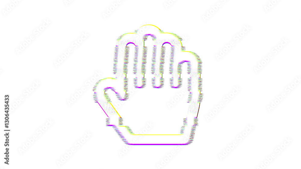 Icon hand palm is distorted. Glitch. Noise, chromatic aberration, geometric distortion Icon hand palm is distorted. Glitch. Noise, chromatic aberration, geometric distortion