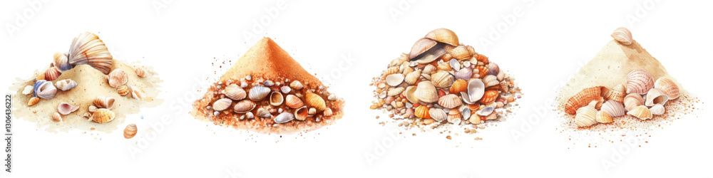 Watercolor set of beach sand with shells png. Watercolor pile of sand with seashells and stones. Sea and ocean beach elements. Vector illustration. Watercolor set of beach sand with shells png. Watercolor pile of sand with seashells and stones. Sea and ocean beach elements. Vector illustration.