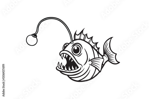Terrifying Red Angler Fish coloring pages design Vector Illustration Digital Artwork for Halloween and Horror Themes isolated on white background.