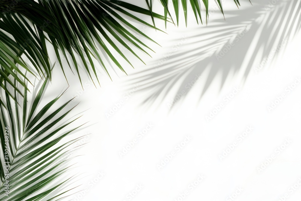 Fototapeta premium Palm Leaves and Shadows on White Background for Summer Vibes