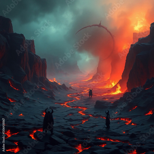 Photorealistic Biblical Depiction of Hell – Fiery Underworld of Eternal Damnation