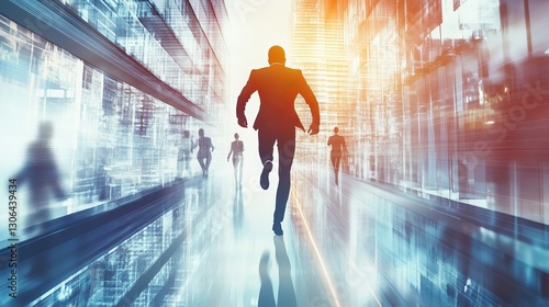 Dynamic business environment showcasing the concept of business agility, with symbols representing company transformation towards higher efficiency and rapid adaptation to market changes.