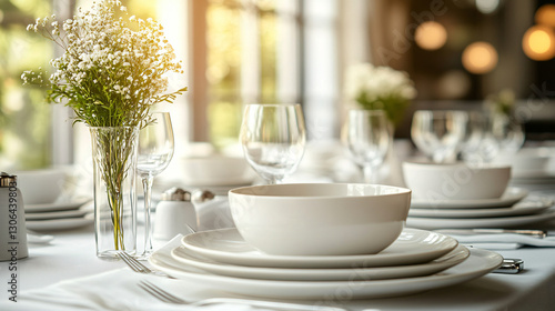 Wallpaper Mural Charming table setting featuring a vase of fresh flowers and elegant dinnerware ready for a memorable dining experience Torontodigital.ca