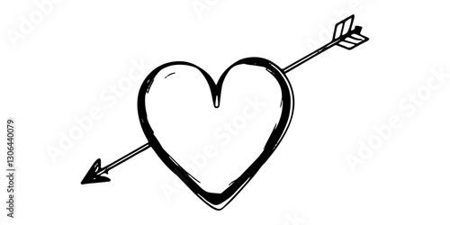 Hand-drawn heart with an arrow through it, in simple black lines against a white background.