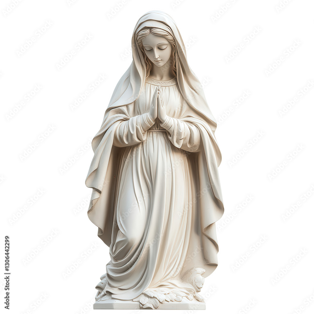Reverent Serenity: A sculpted statue of Mary, radiating a sense of deep prayer and spiritual tranquility Reverent Serenity: A sculpted statue of Mary, radiating a sense of deep prayer and spiritual tranquility