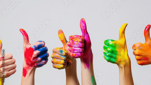Vibrant Thumbs Up Painted in Rainbow Colors Celebrating Diversity and Creativity
