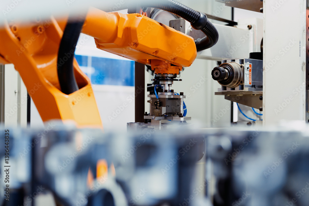 robot arm working in factory