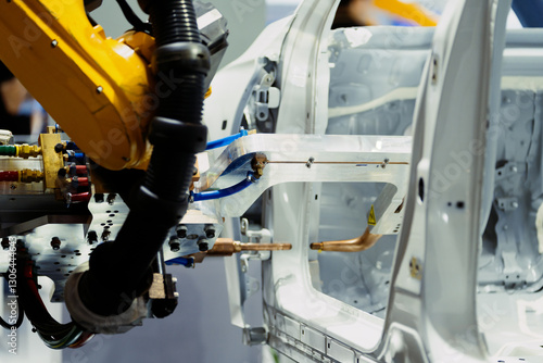 Obraz na płótnie robot arm working in factory w salonie