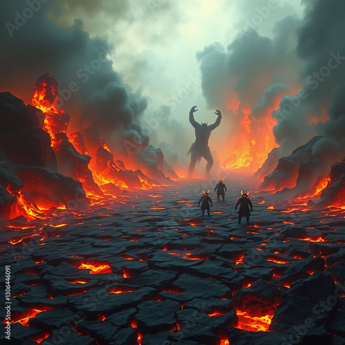 Photorealistic Biblical Depiction of Hell – Fiery Underworld of Eternal Damnation