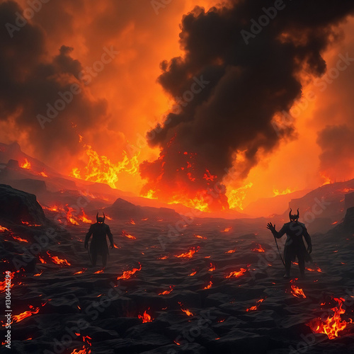 Photorealistic Biblical Depiction of Hell – Fiery Underworld of Eternal Damnation