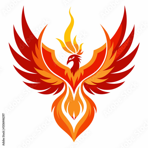 phoenix with angular wings and flame