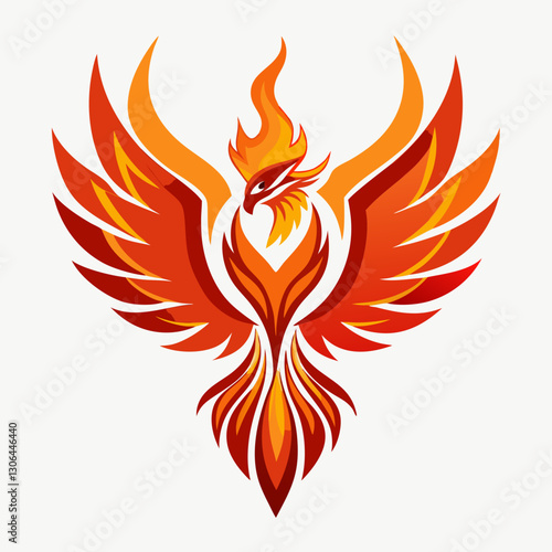 phoenix with angular wings and flame