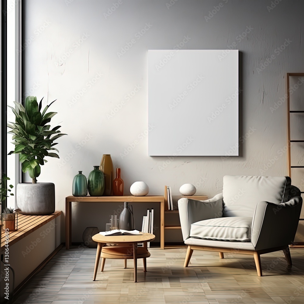 Minimalist Empty White Poster Mockup in Art Gallery Minimalist Empty White Poster Mockup in Art Gallery
