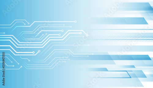 Vector illustration of circuit board and squares. Abstract futuristic communication. Hi-tech blue background with various technology elements.