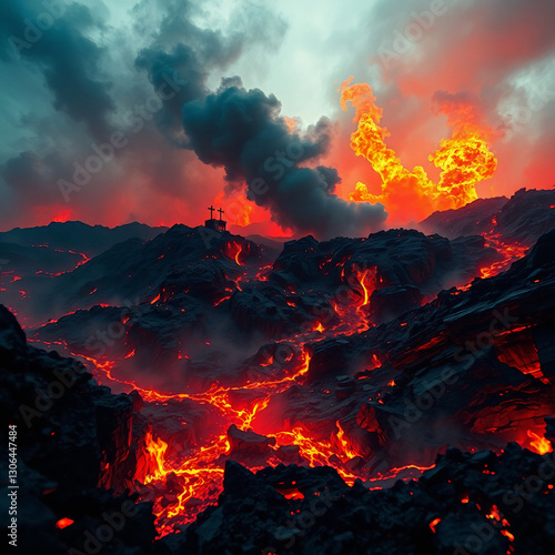 Photorealistic Biblical Depiction of Hell – Fiery Underworld of Eternal Damnation