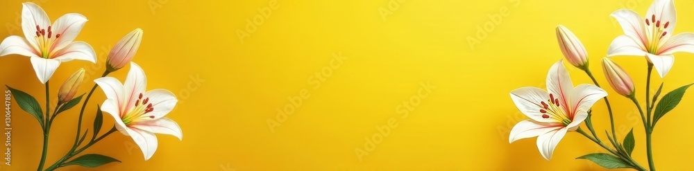 Elegant lily floral pattern, yellow background, floral wallpaper, lily blossoms Elegant lily floral pattern, yellow background, floral wallpaper, lily blossoms