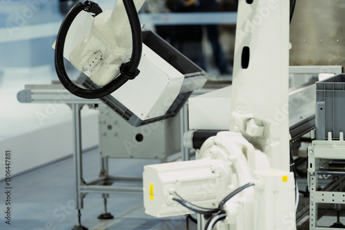 Obraz na płótnie robot arm working in car factory w salonie