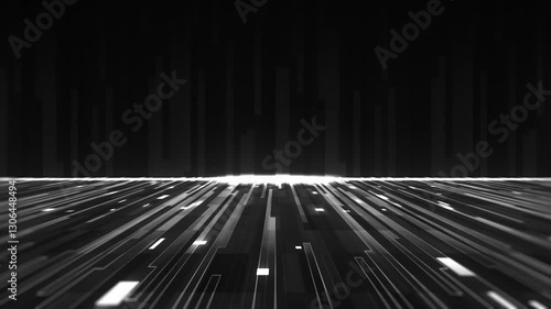 Abstract black and white light design with glowing lines and digital texture