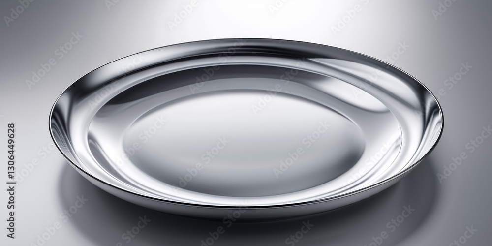 Metal plate with shiny surface and silver gradient background featuring smooth texture and reflective qualities Metal plate with shiny surface and silver gradient background featuring smooth texture and reflective qualities