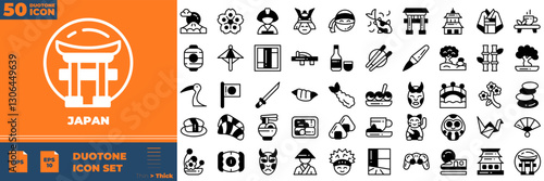 Japan Duotone Editable Icons set