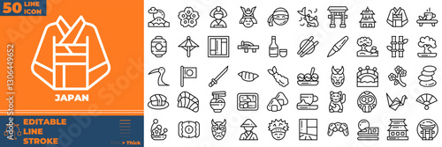 Japan Line Editable Icons set